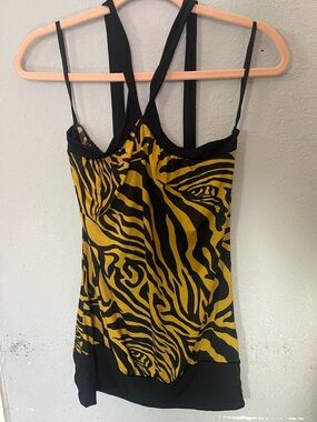 ECI Black and Mustard Yellow Zebra-Print Tank Top